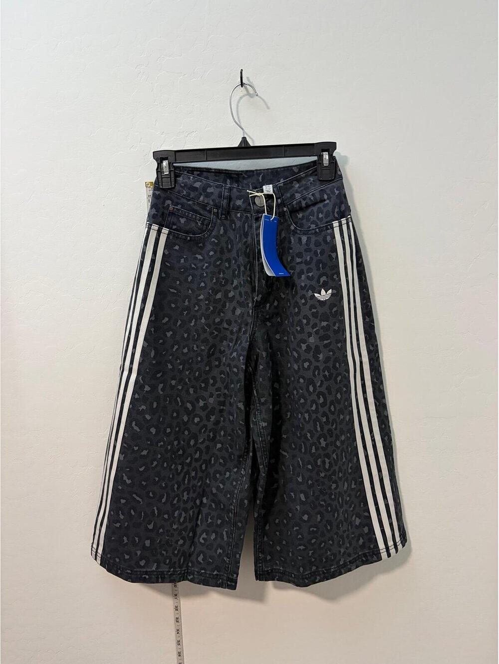 New Adidas Originals Denim Leopard Bermuda Shorts Carbon KA2675 Women Size 23